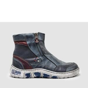 NEW KCR GROUP women's original zip-up leather boots in navy blue